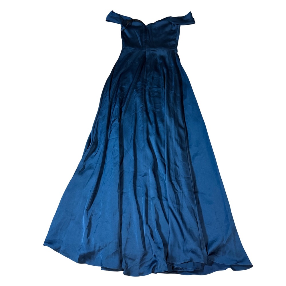 NWT Dessy Dress Size 0 OFF-THE-SHOULDER DRAPED NECKLINE MAXI Atlantic Blue‎ - Picture 11 of 12